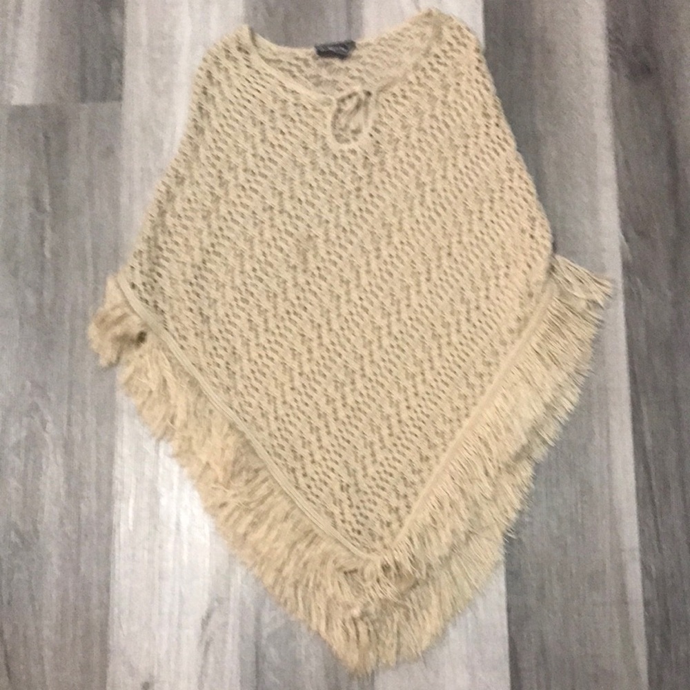 Dynamite Cream Knit Fringe Poncho